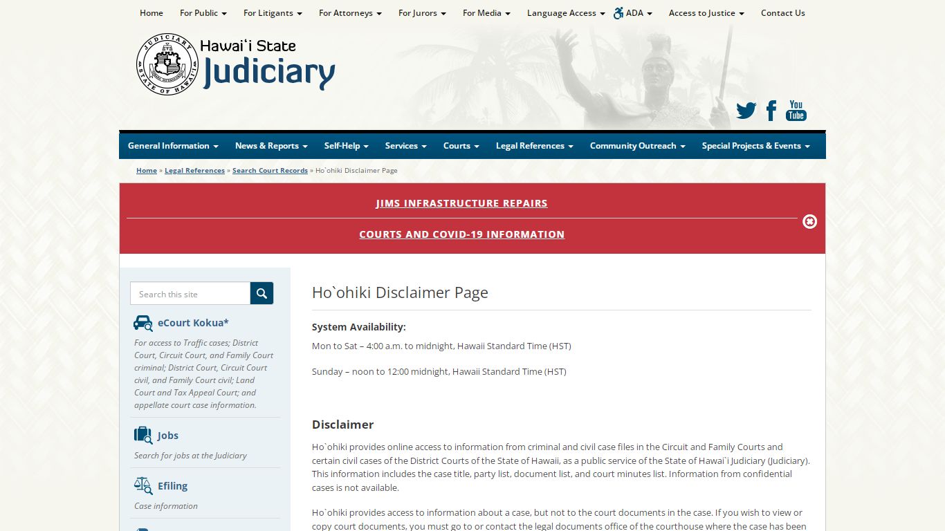 Judiciary | Ho`ohiki Disclaimer Page - courts.state.hi.us